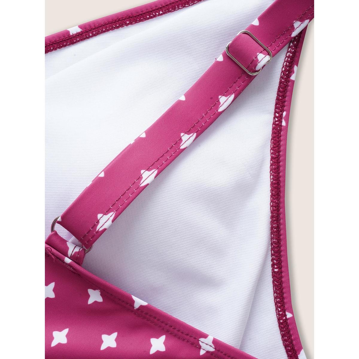 Plus Size Overlap Collar Geometric Tie Knot Swim Dress Women's Swimwear Deeppurplered Beach Bodycon Overlap Collar High stretch Curve Swim Dresses BloomChic 10/M Product Image