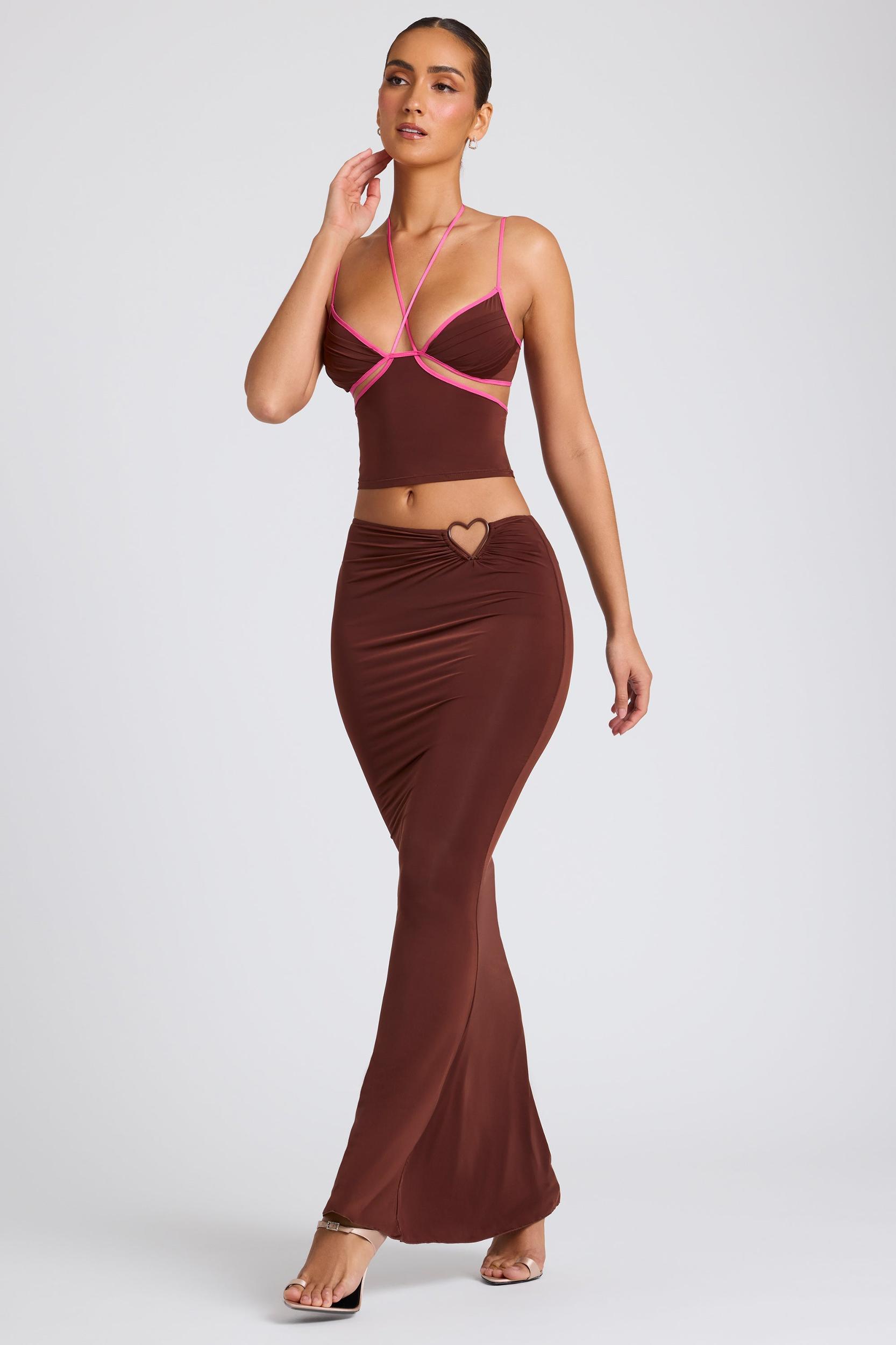 Mid Rise Maxi Skirt in Chocolate Brown Product Image