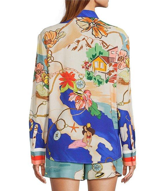 Antonio Melani Polina Linen Blend Ocean Print Button Front Collar Long Sleeve Coordinating Blouse Product Image