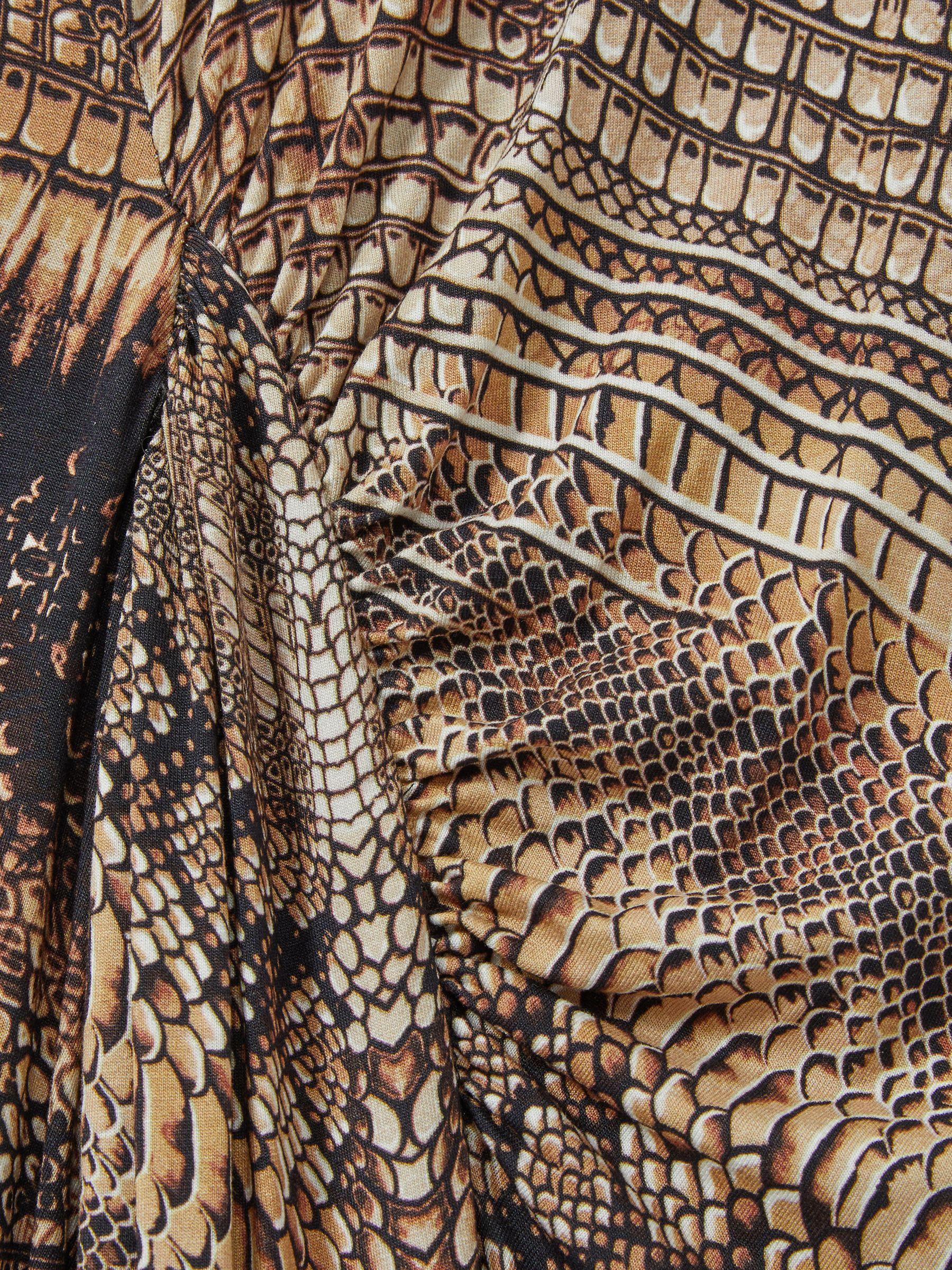 Snake-Print Draped Midi Dress in Brown Product Image