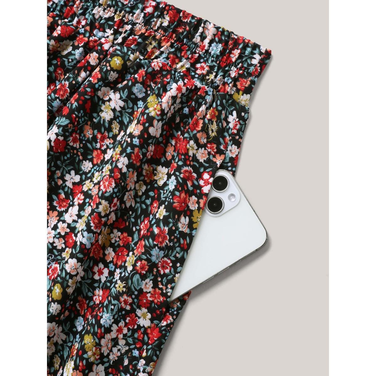 Plus Size Floral Print Stretchy Smocked Waist Mini Skirt Women Multicolor Timeless Gathered Low stretch Side seam pocket Elegant Skirts BloomChic 22-24/3X Product Image