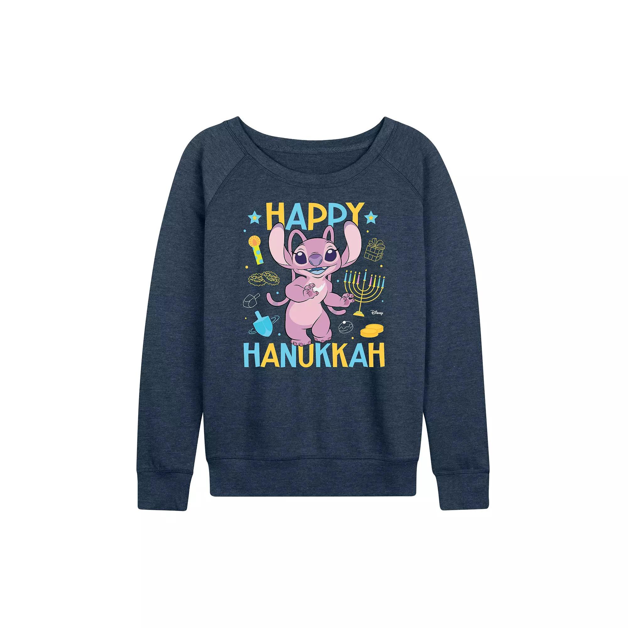 Women's Disney's Lilo & Stitch Happy Hanukkah Angel French Terry Long Sleeve Tee,  Product Image