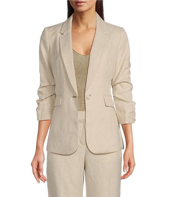 DKNY by Donna Karan Ruched Sleeve One-Button Blazer Product Image