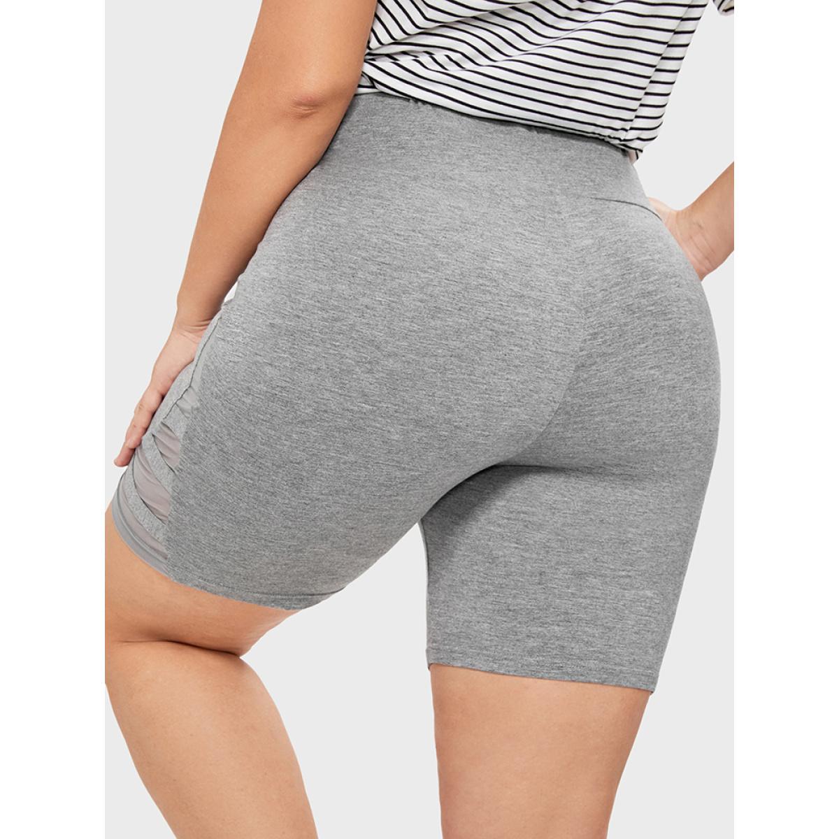 Plus Size Solid Wideband Waist Mesh Patchwork Shorts Women DarkGray Casual See through Skinny Dailywear Shorts BloomChic 30/6X Product Image