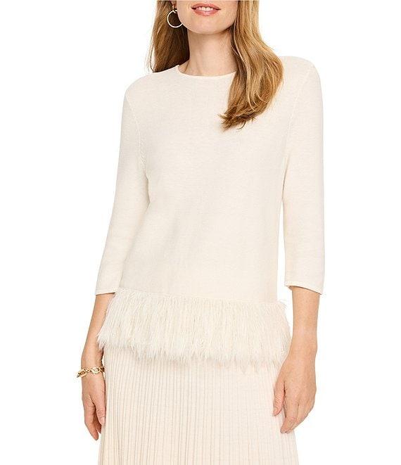 NIC + ZOE Knit Round Neck 3/4 Sleeve Feature Hem Sweater Product Image