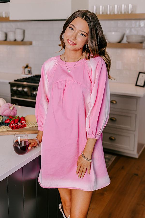 Loving Smiles Denim Mini Dress in Pink Product Image