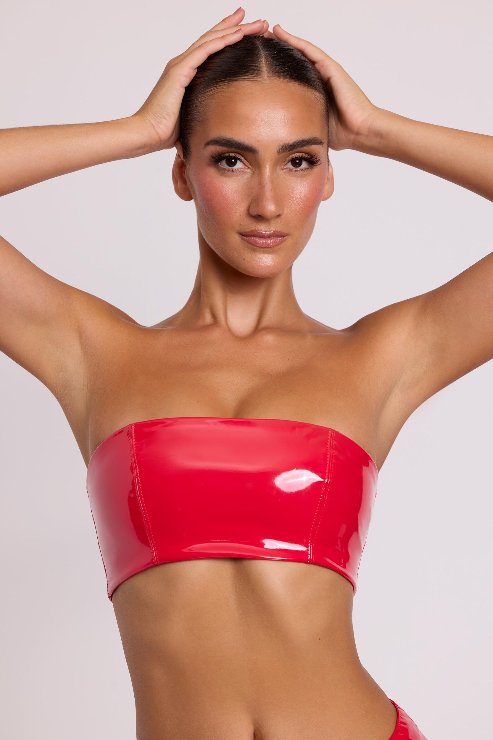 Vinyl Bandeau Bralette in Fire Red Product Image