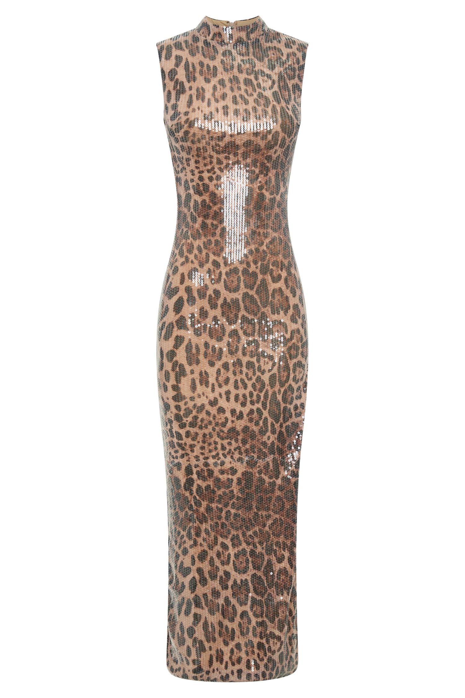 Veronica Sequin Midi Dress - Leopard Print Product Image