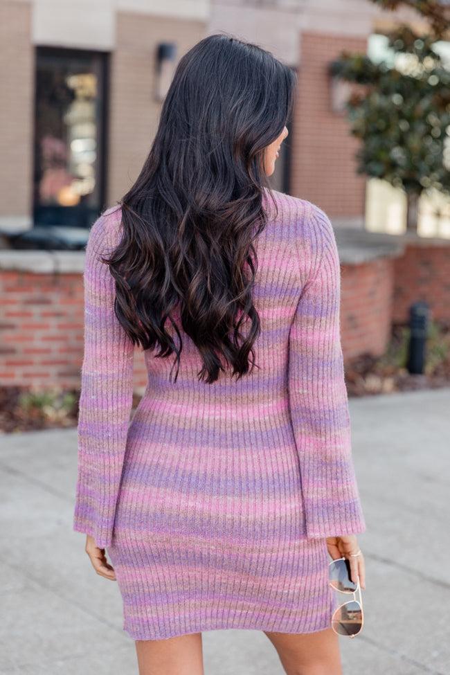 Easy Does It Pink Ombre Knit Sweater Bell Sleeve Mini Dress FINAL SALE Product Image