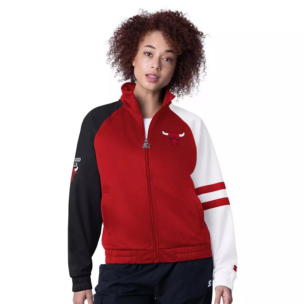 Women's Starter Red Chicago Bulls Line Up Dolman Raglan Full-Zip Track Jacket, Size: Large Product Image