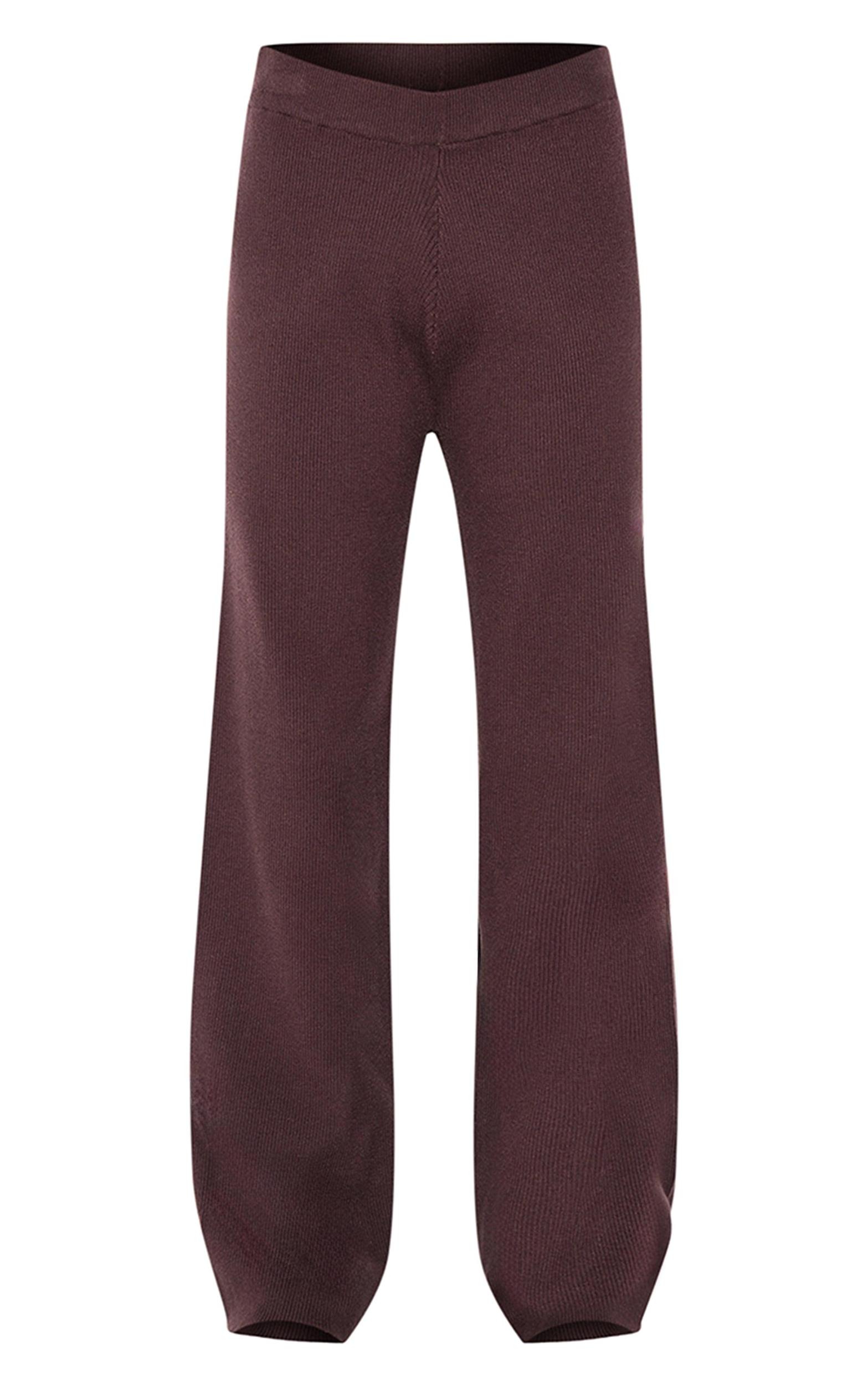 Chocolate Light Rib Knit Wide Leg Pants Product Image