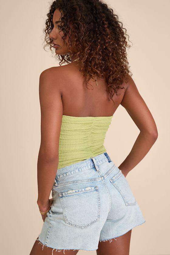 Muna Lime Green Textured Strapless Cutout U-Bar Bodysuit Product Image