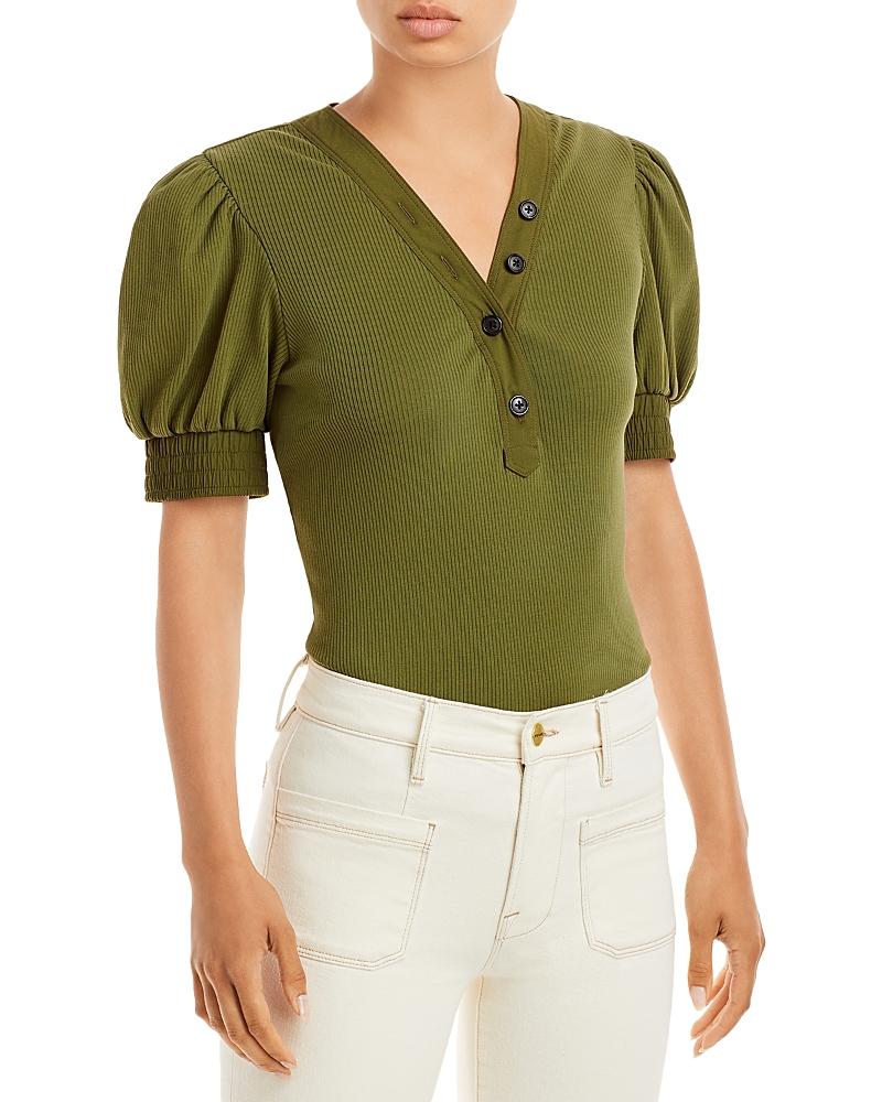 Derek Lam 10 Crosby Heather V Neck Puff Sleeve Top Product Image