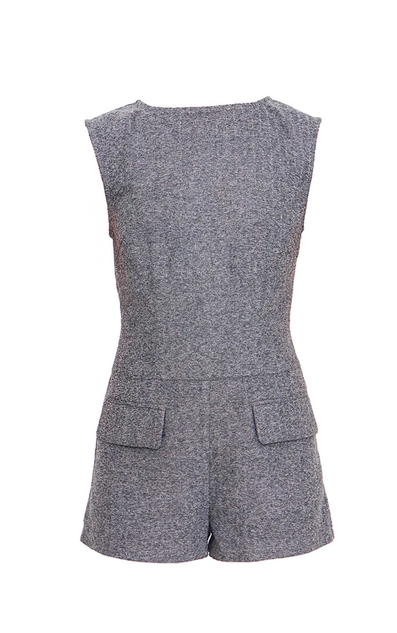 Grey Tweed Sleeveless Pocket Detail Romper Product Image