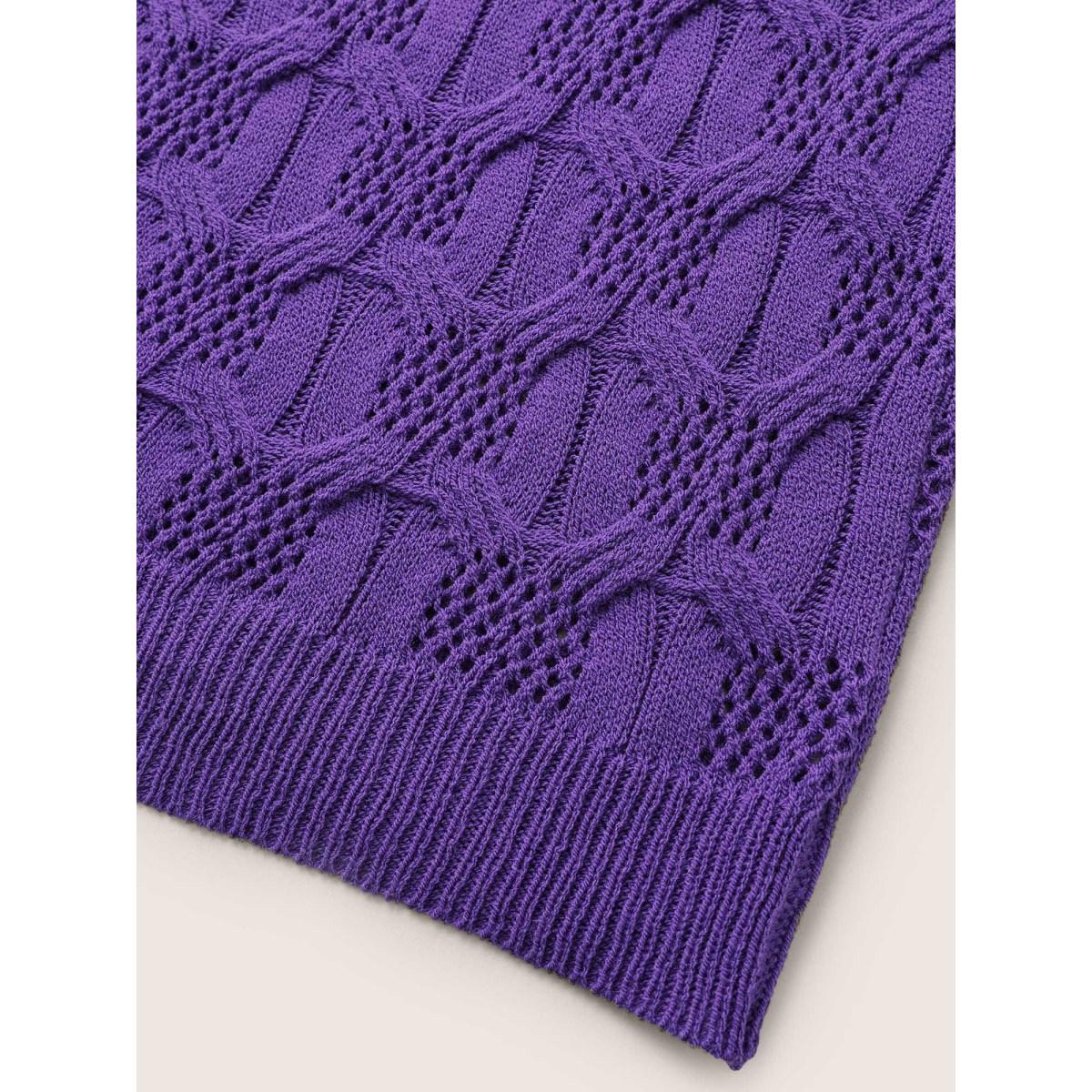 Plus Size Plain Drop Shoulder Geometric Hollow Out Pullover Purple Women Casual Long Sleeve Round Neck Everyday Pullovers BloomChic 22-24/3X Product Image