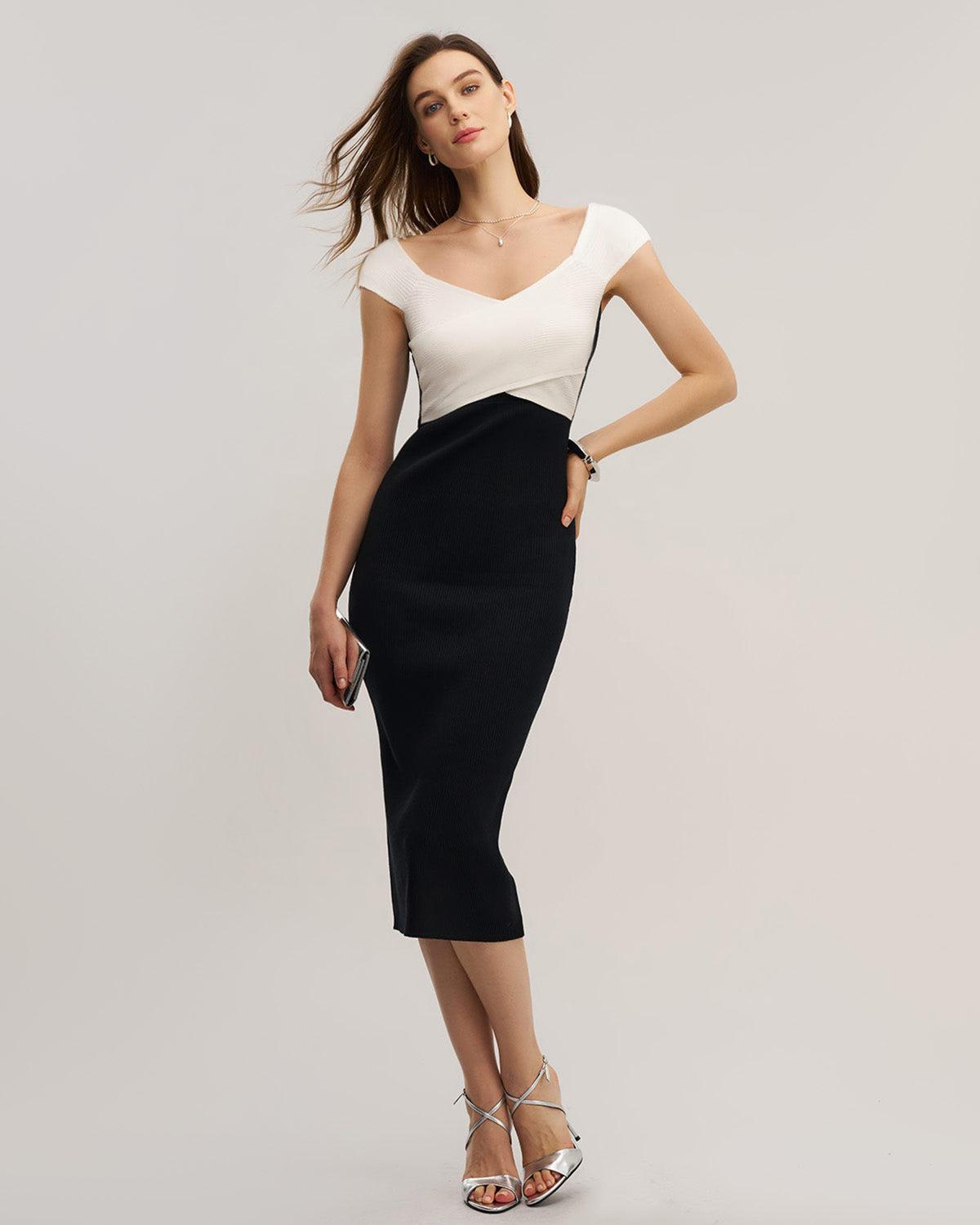 Black Contrast Bodycon Slip Sweater Dress Product Image