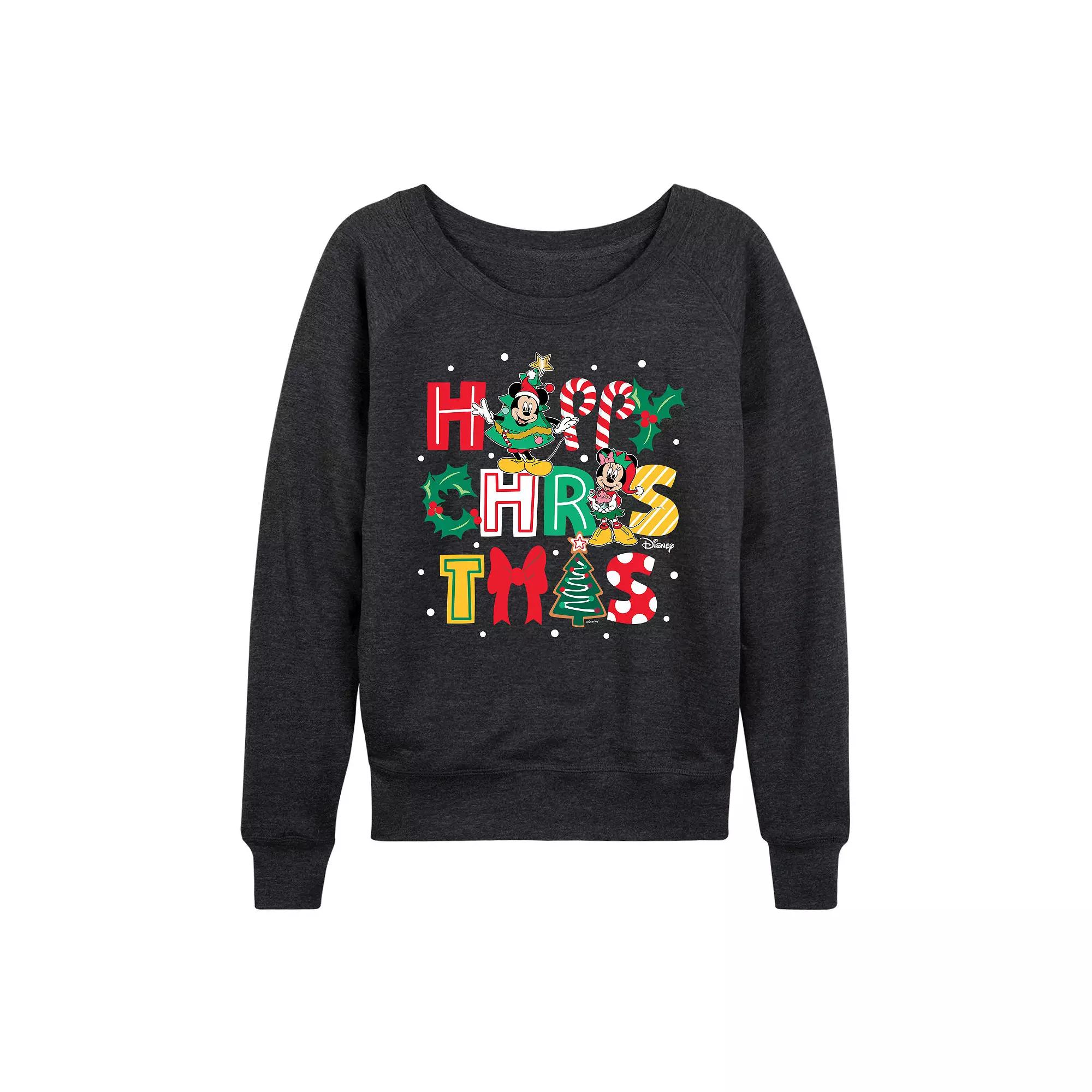 Disney's Mickey and Minnie Mouse Women's Happy Christmas French Terry Long Sleeve Tee,  Product Image