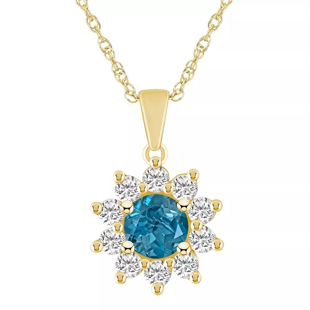 Alyson Layne 14k Gold Round Blue Topaz & 5/8 Carat T.W. Diamond Pendant Necklace, Women's, Size: 18" Product Image