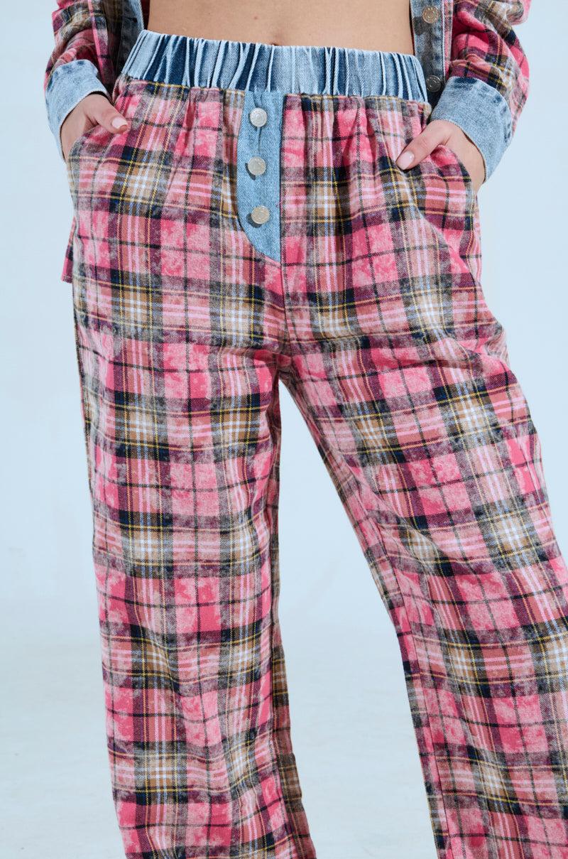 THE ONE PINK PLAID WIDE LEG PANT Product Image