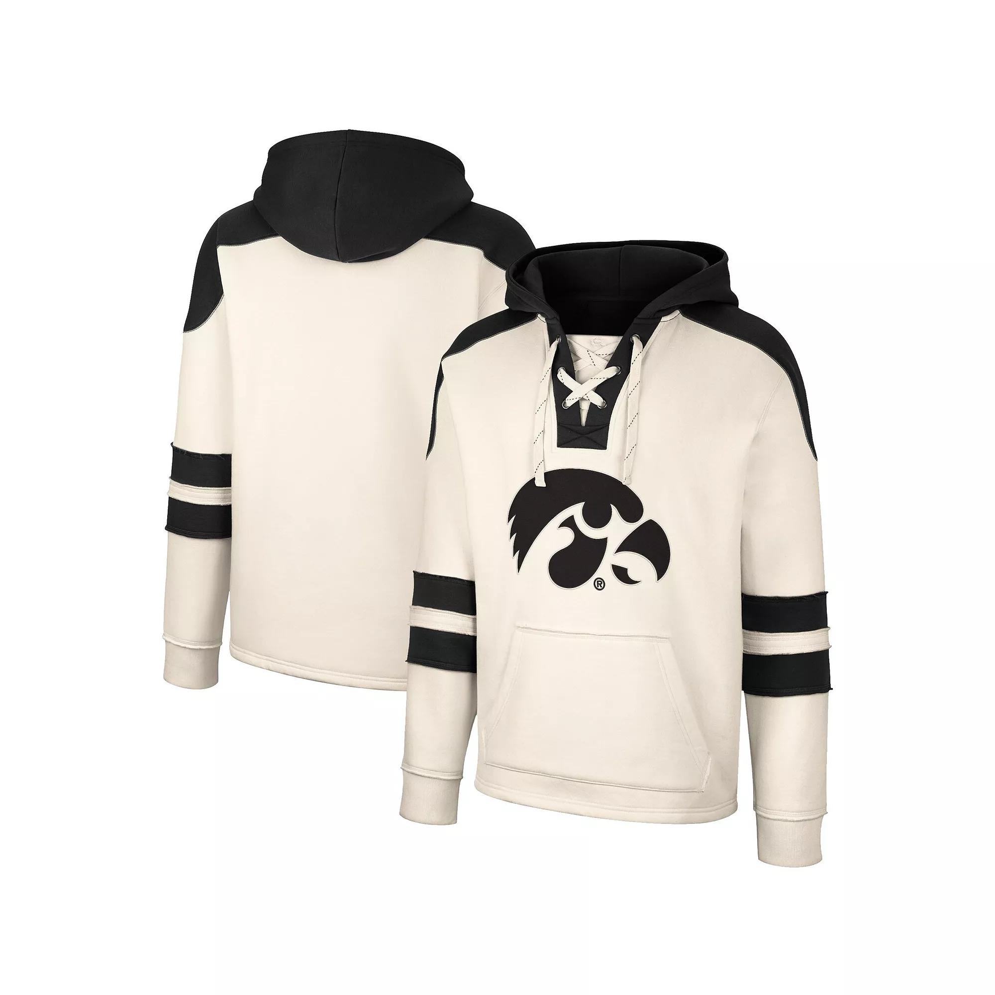 Men's Colosseum Cream Iowa Hawkeyes Lace-Up 4.0 Vintage Pullover Hoodie, Size: Small, Beige Product Image