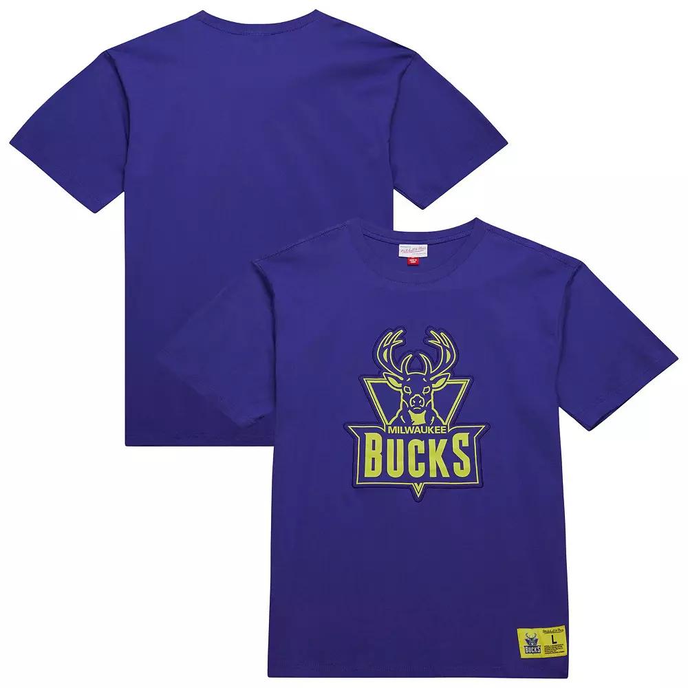 Men's Mitchell & Ness Purple Milwaukee Bucks Hardwood Classics Neon Nights Premium T-Shirt,  Product Image
