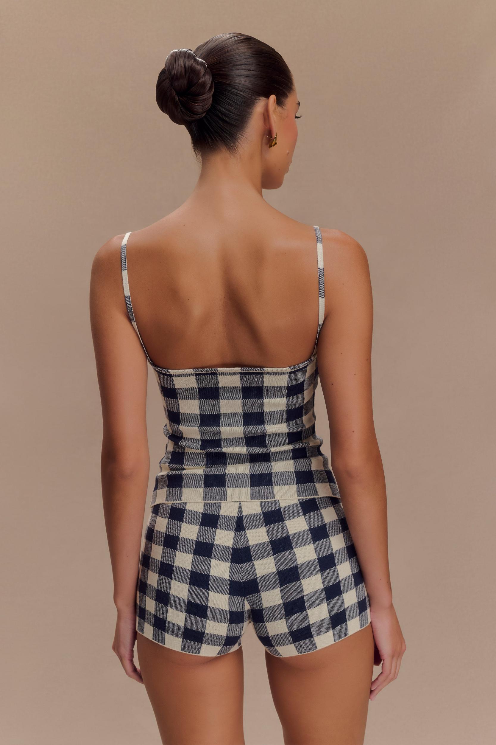 Marcie Sleeveless Knit Top - Navy Gingham Product Image