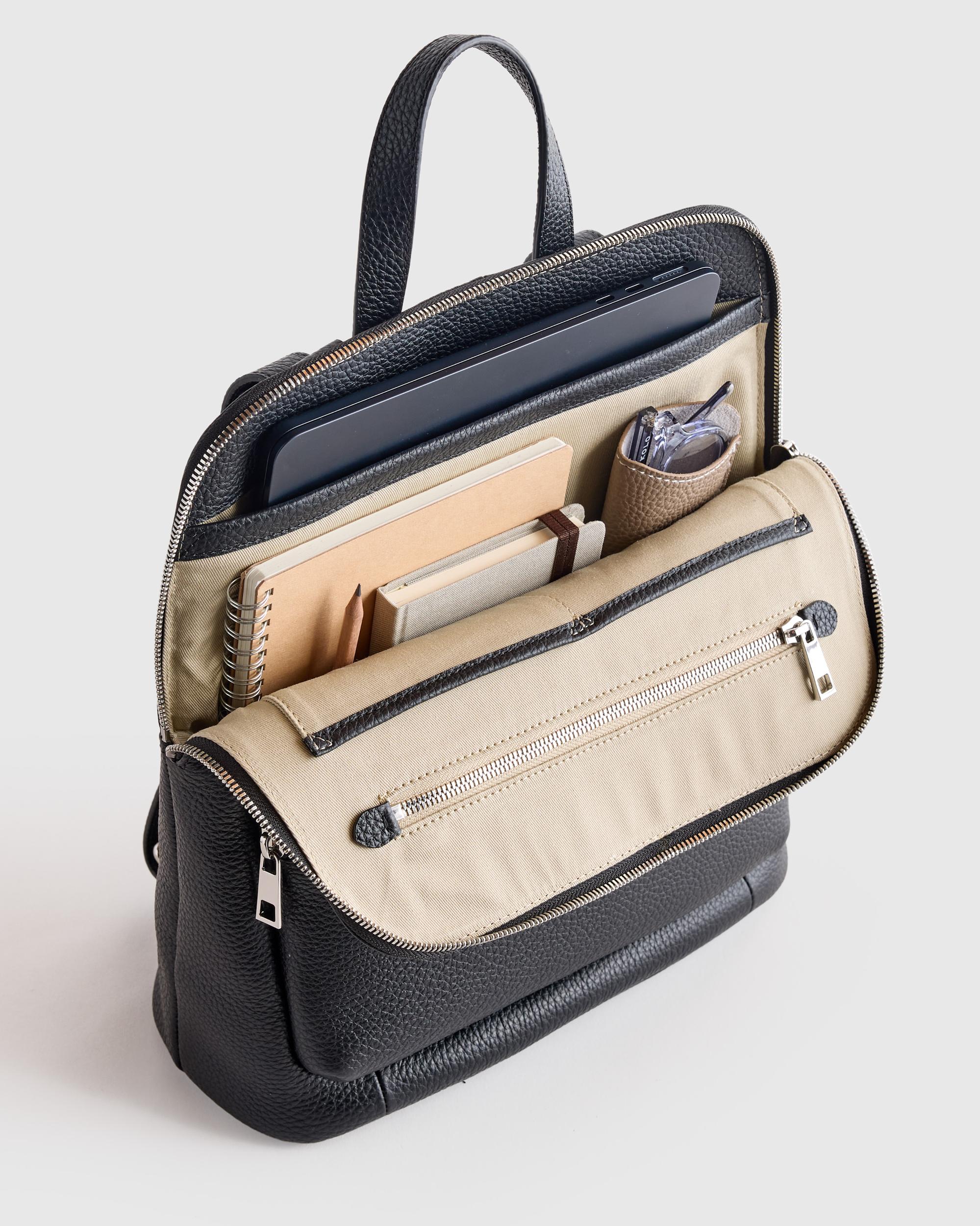 Quince | Women's Italian Leather Convertible Backpack in Black Product Image