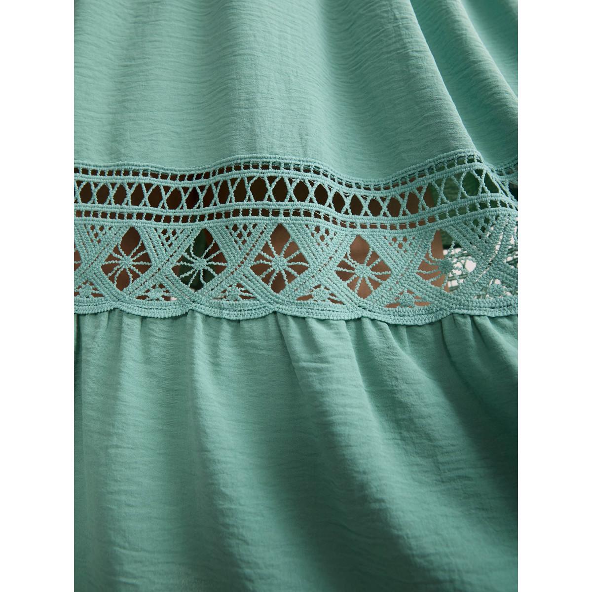 Plus Size Lace Cut-Out Lotus Leaf Sleeve Midi Dress Greenbean Women Elegant Woven ribbon&lace trim V-neck Sleeveless Curvy BloomChic 26/4X Product Image