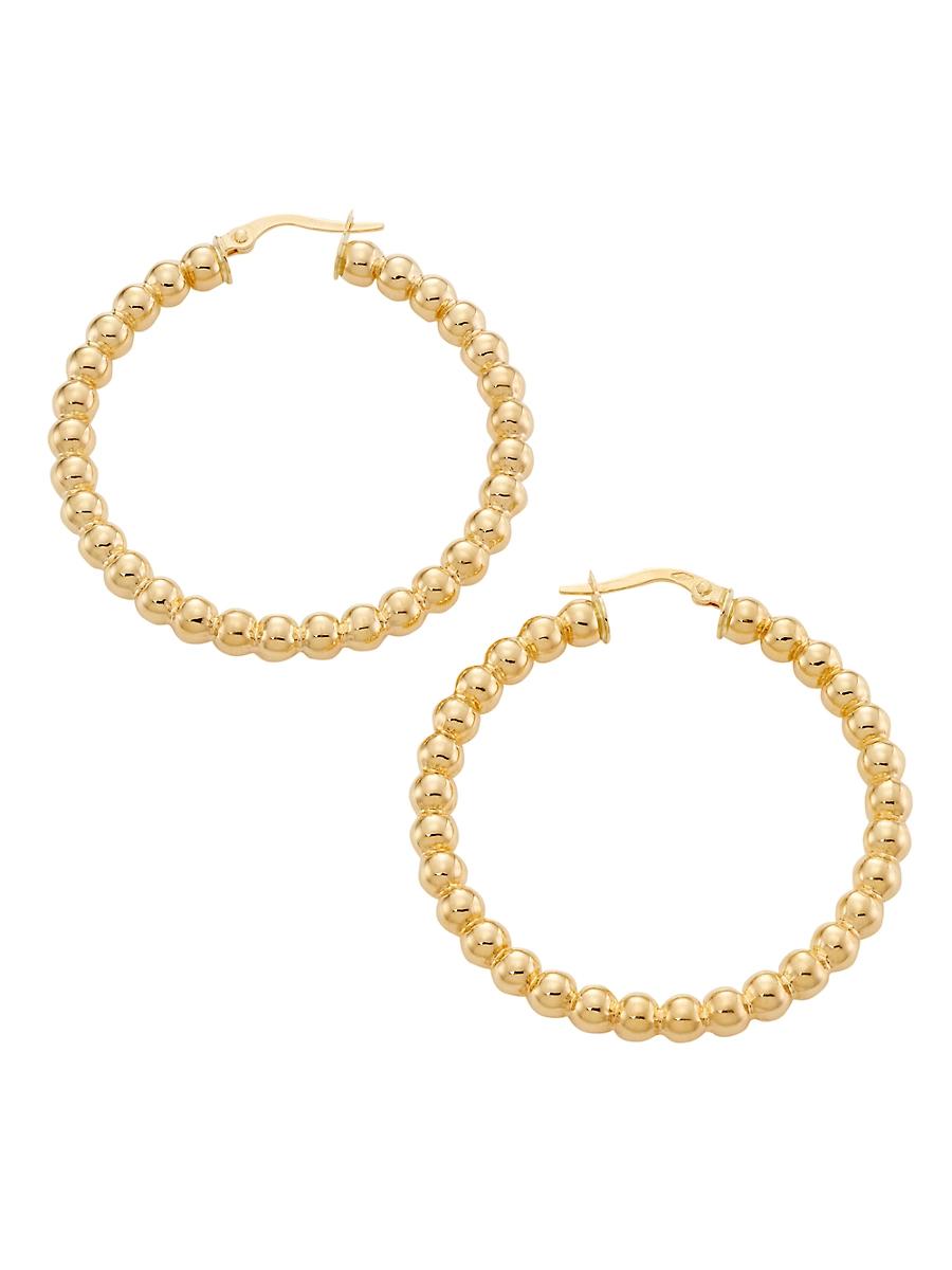 Womens 14K Yellow Gold Bead Hoop Earrings Product Image