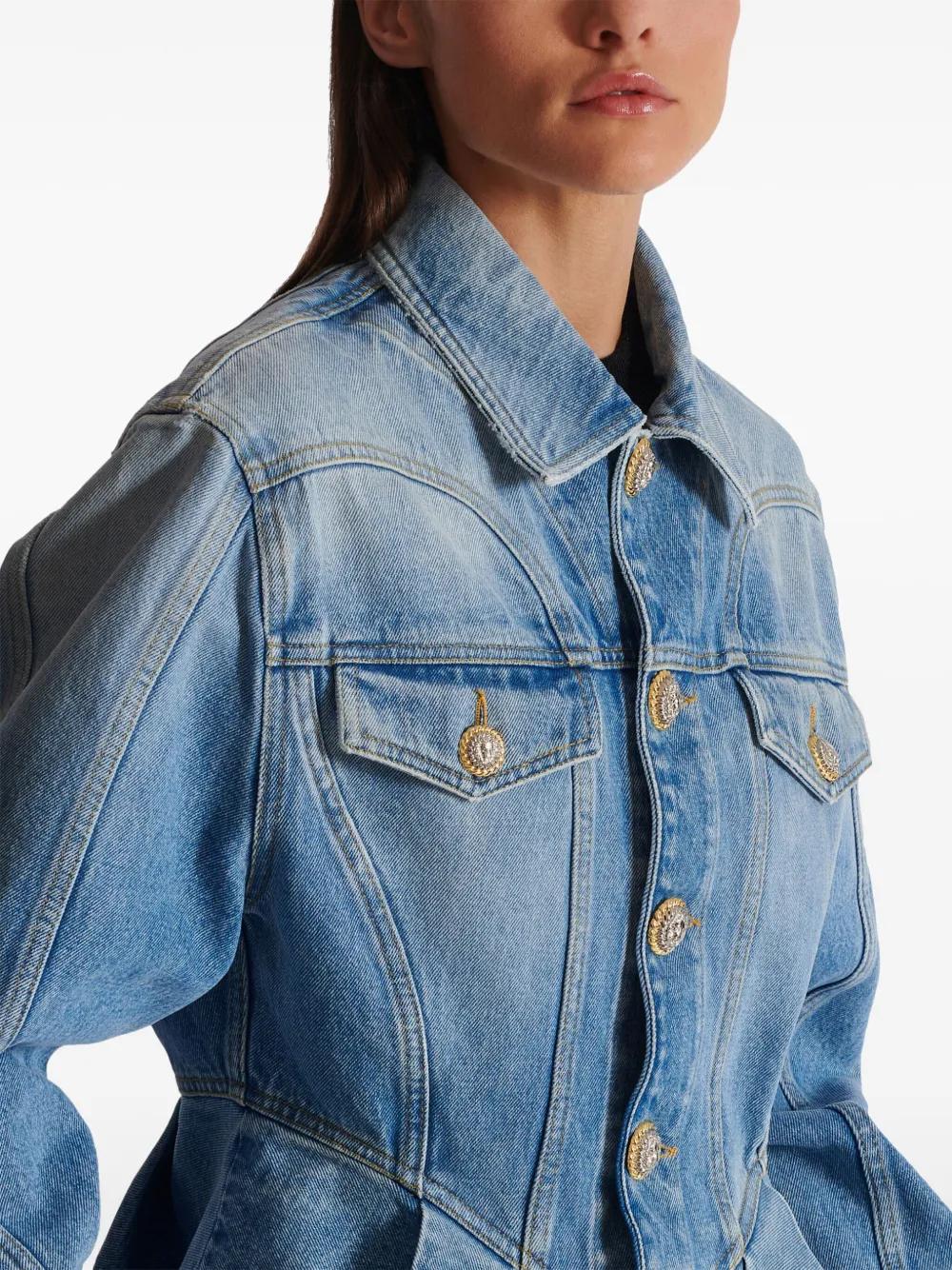 logo-buttons pleated denim blazer Product Image