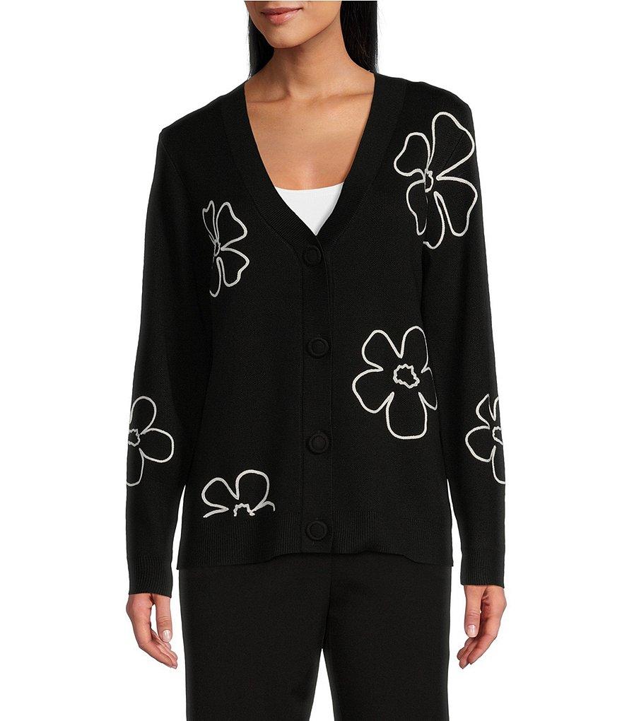 Investments Petite Size Novelty Sketch Floral Long Sleeve Button Front Cardigan Product Image