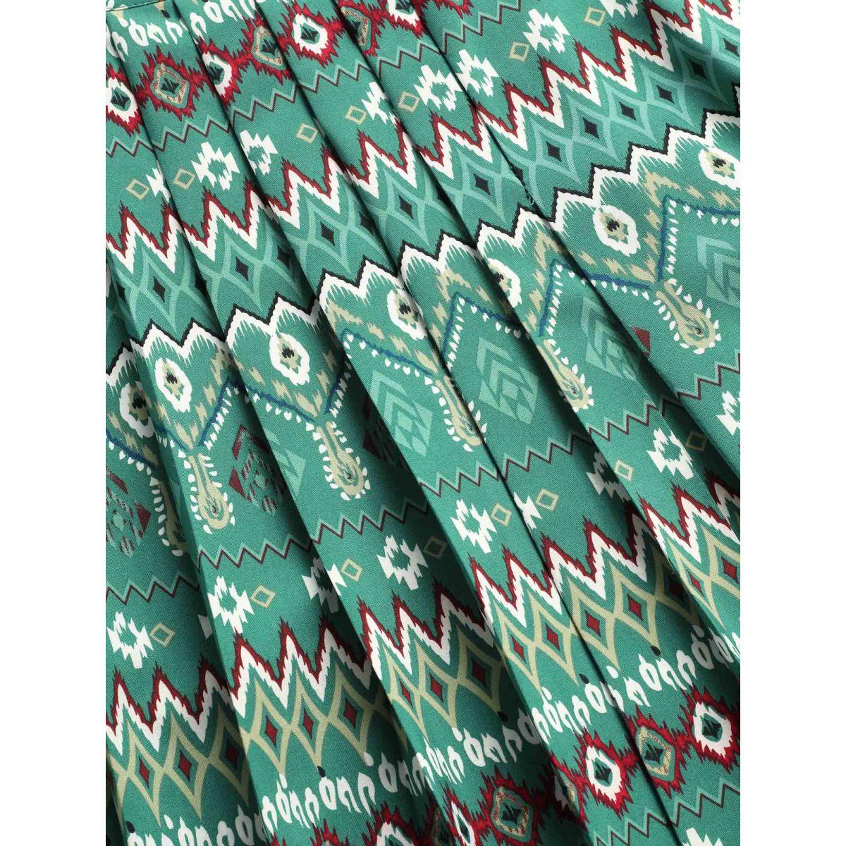 Plus Size Bandana Geometric Pleated Cami Dress Emerald Women Resort Pleated Non Sleeveless Curvy Midi Dress BloomChic 22-24/3X Product Image