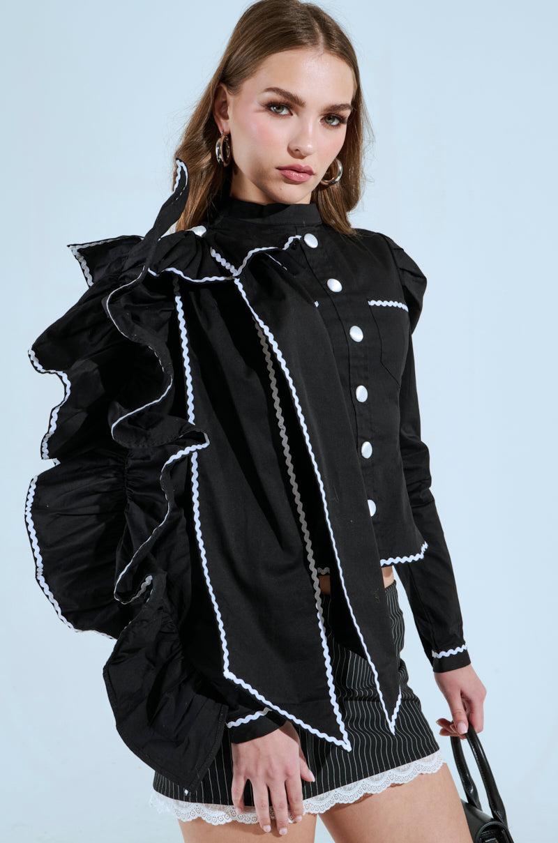 BRING THE DRAMA POPLIN BOW TOP IN BLACK Product Image