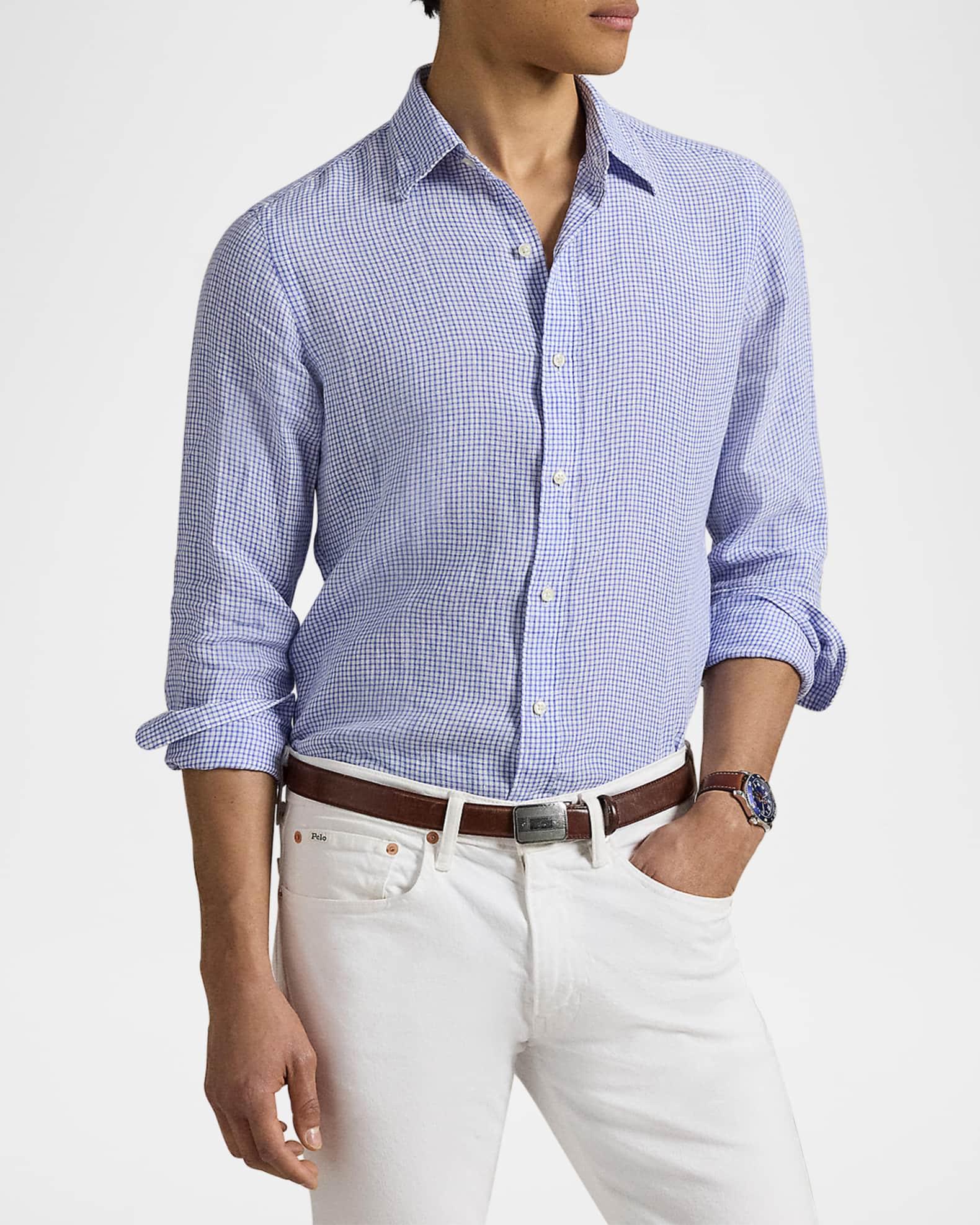 Men's Classic-Fit Checked Linen Sport Shirt Product Image