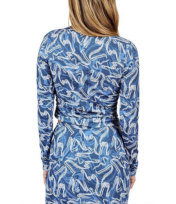 Sadie & Sage Printed Texture Knit High Neck Long Sleeve Side Ruched Fitted Top Product Image