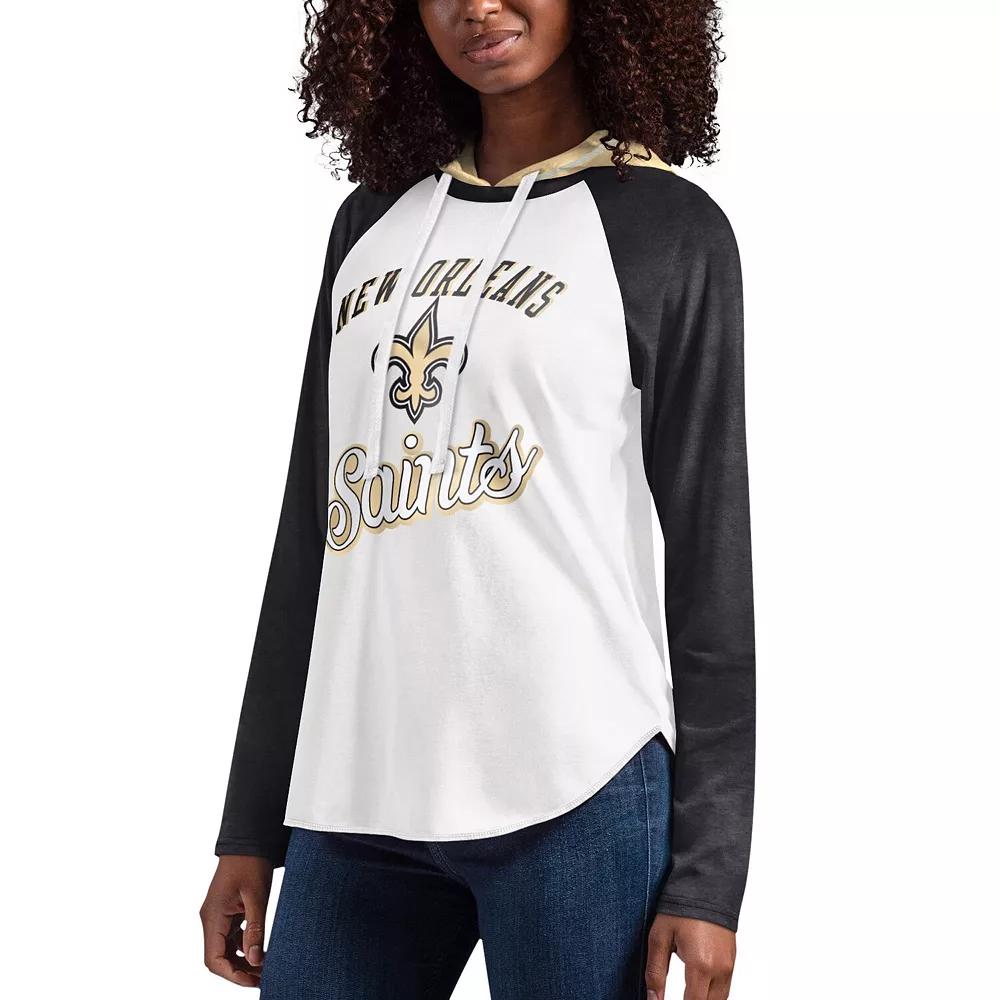 Women's G-III 4Her by Carl Banks White New Orleans Saints MVP Raglan Hooded Long Sleeve T-Shirt, Size: Medium Product Image
