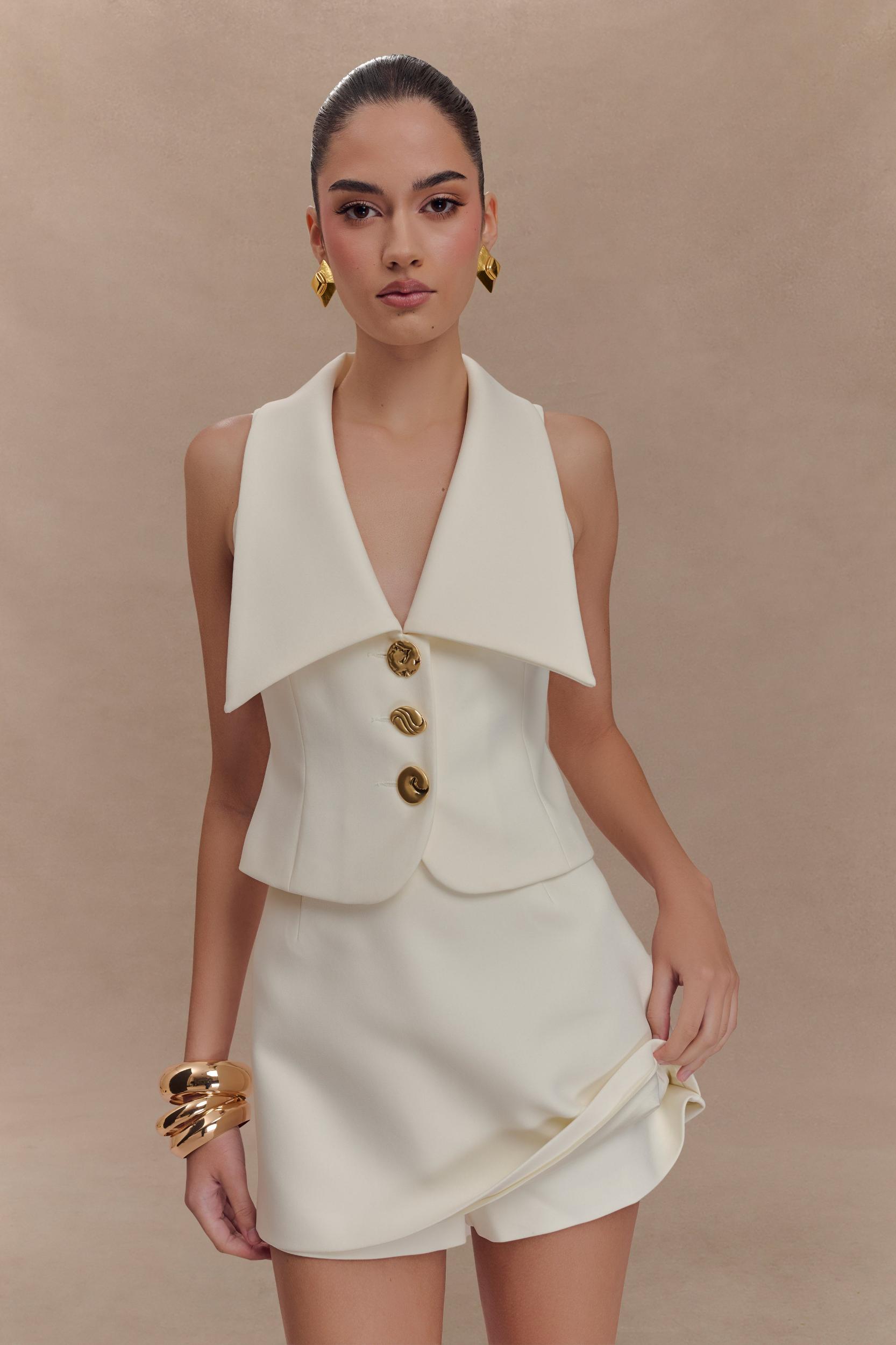 Alix Mixed Button Vest - Ivory Product Image