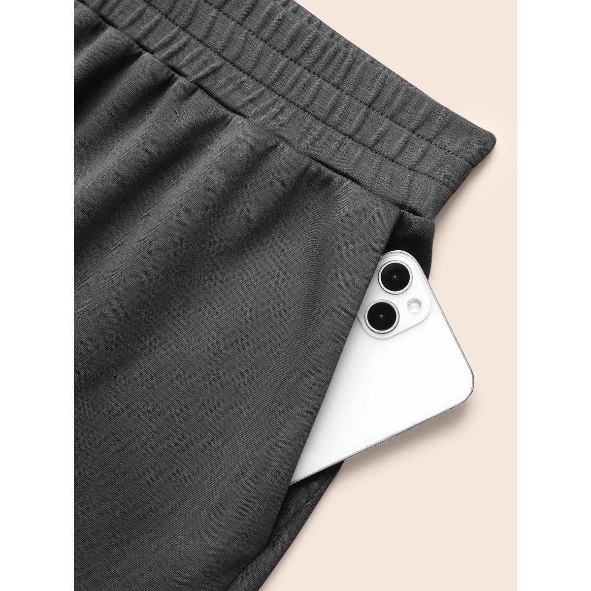 Plus Size Solid Elastic Waist Carrot Pants Women DimGray Casual Mid Rise Everyday Pants BloomChic 18-20/2X Product Image