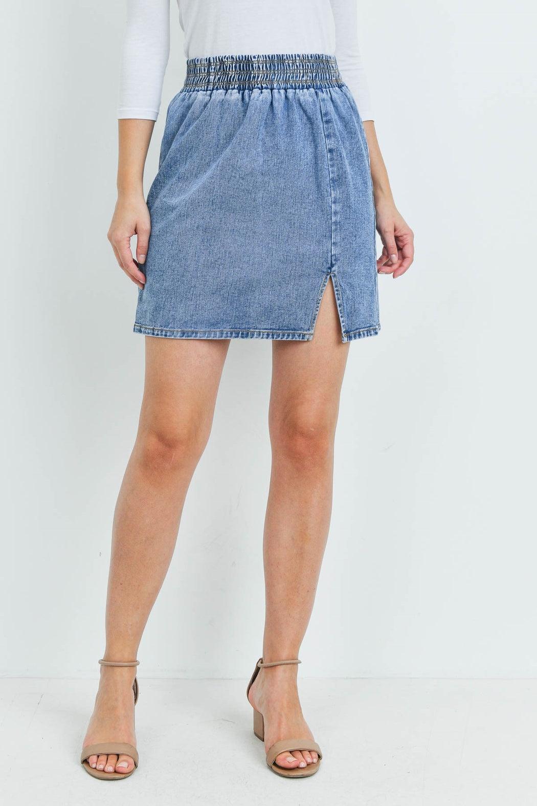 Denim Slit Mini Skirt Product Image