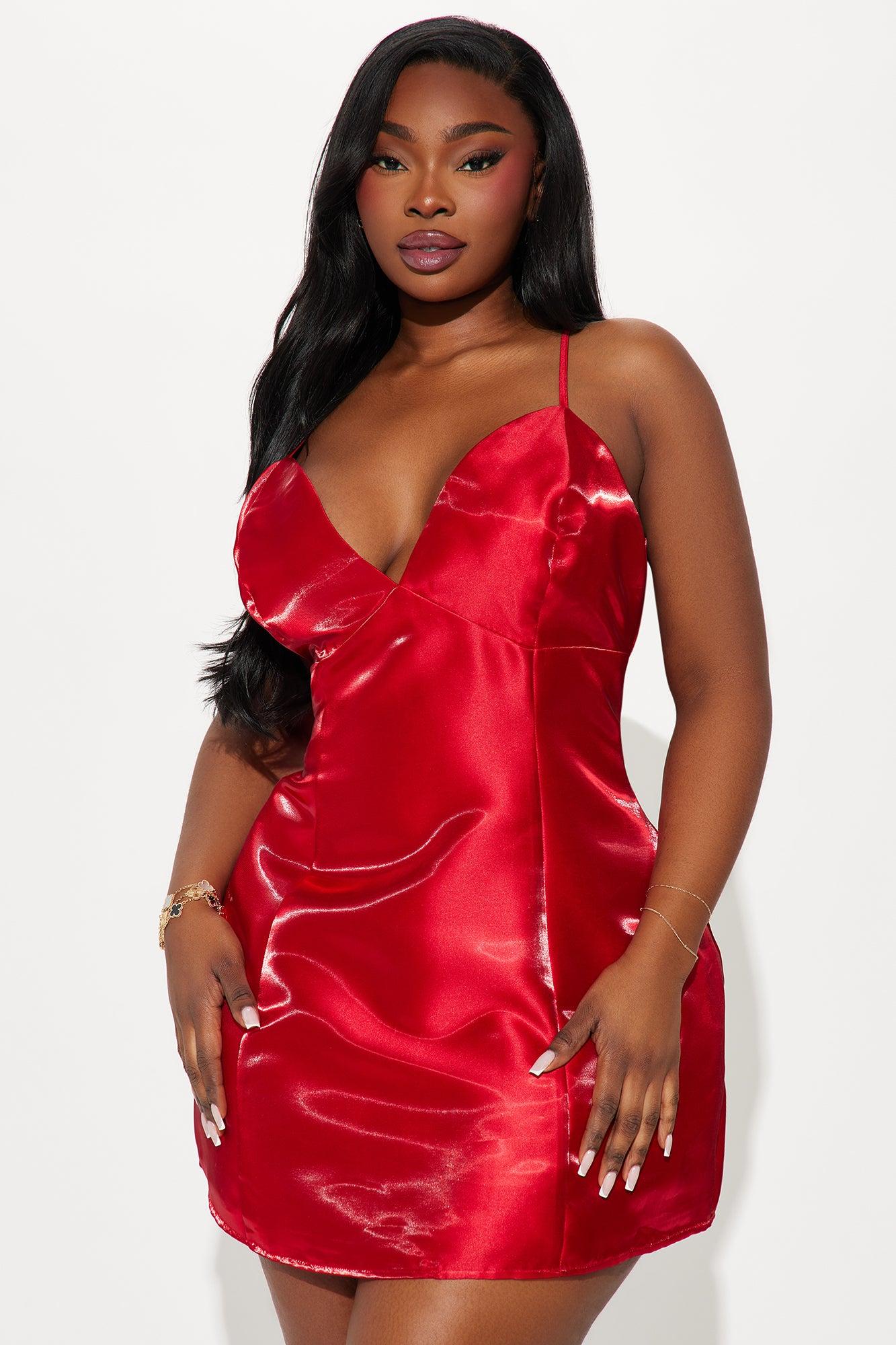 Make A Wish Shine Satin Mini Dress - Red Product Image