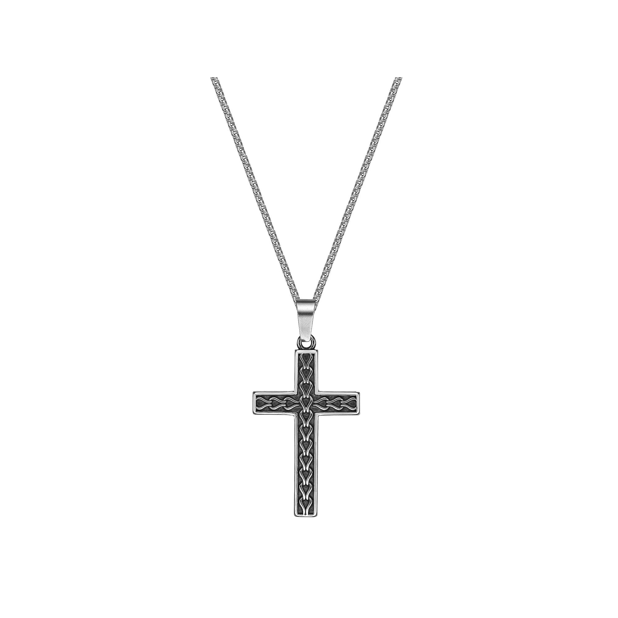 Men's LYNX Antiqued Finish Stainless Steel Cross Pendant Necklace, Size: 24" Product Image