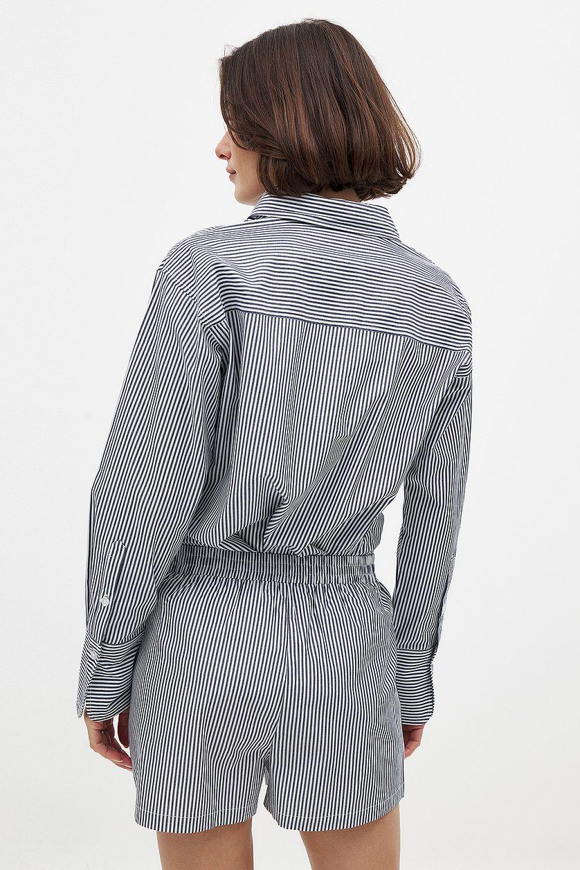 Striped Elastic Waist Cotton Shorts Product Image