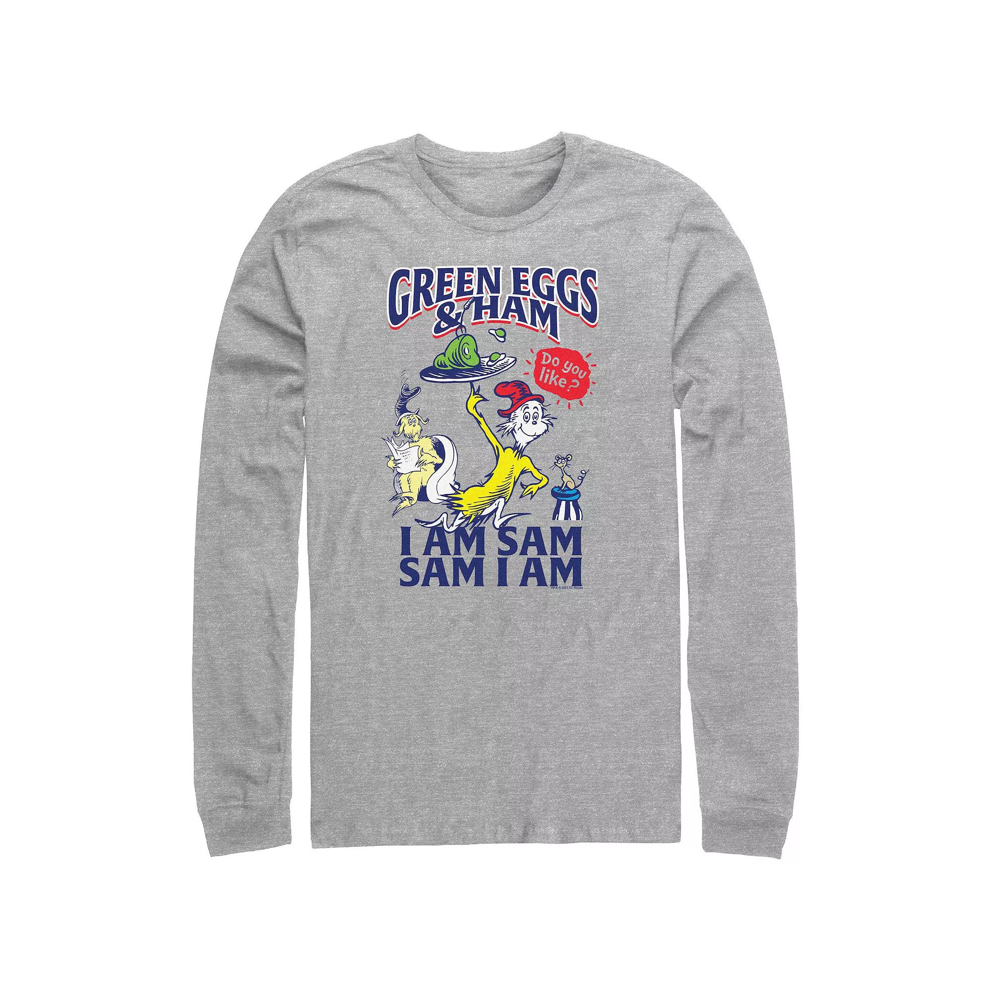 Big & Tall Dr. Seuss Green Eggs And Ham Do you Like Them? Long Sleeve Graphic Tee, Men's, Size: XL Tall, Athletic Grey Product Image