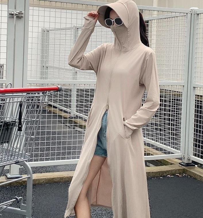 Long Sleeve Hooded Plain Sun Protection Zip-Up Long Jacket Product Image