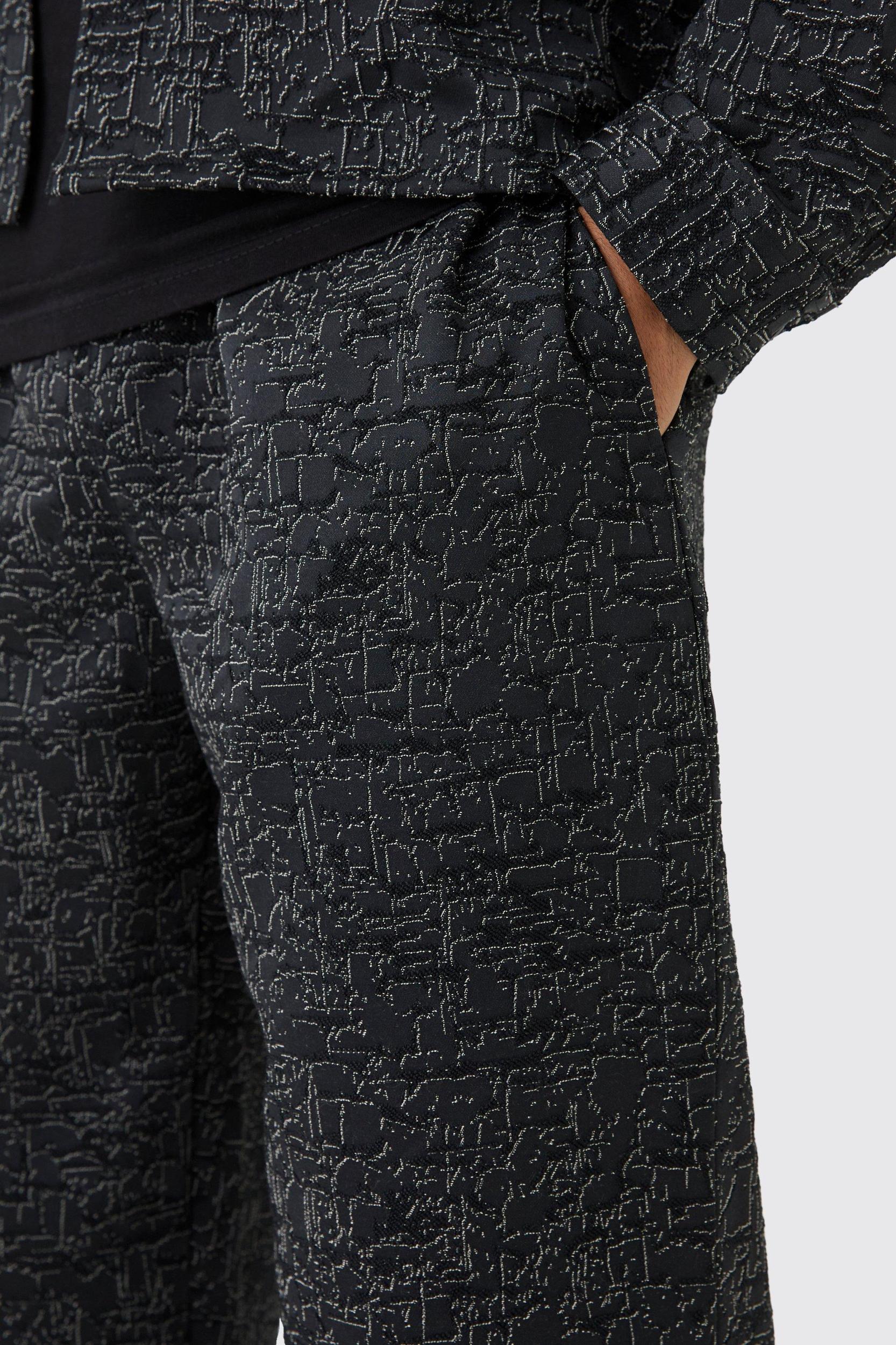 Relaxed Fit Jacquard Abstract Pattern Pants | boohooMAN USA Product Image