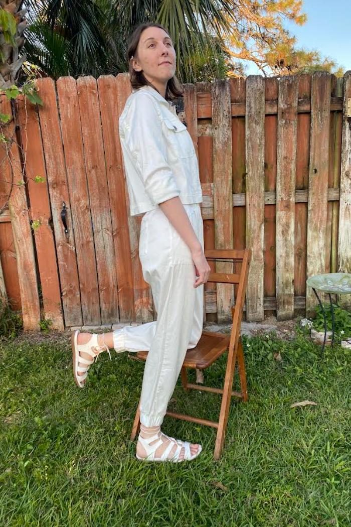 White Collared Cropped Button Front Jacket with Pockets Product Image