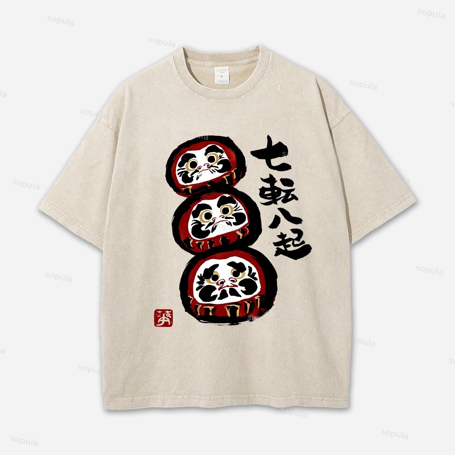 Funny Daruma Acid Washed T-shirt Product Image