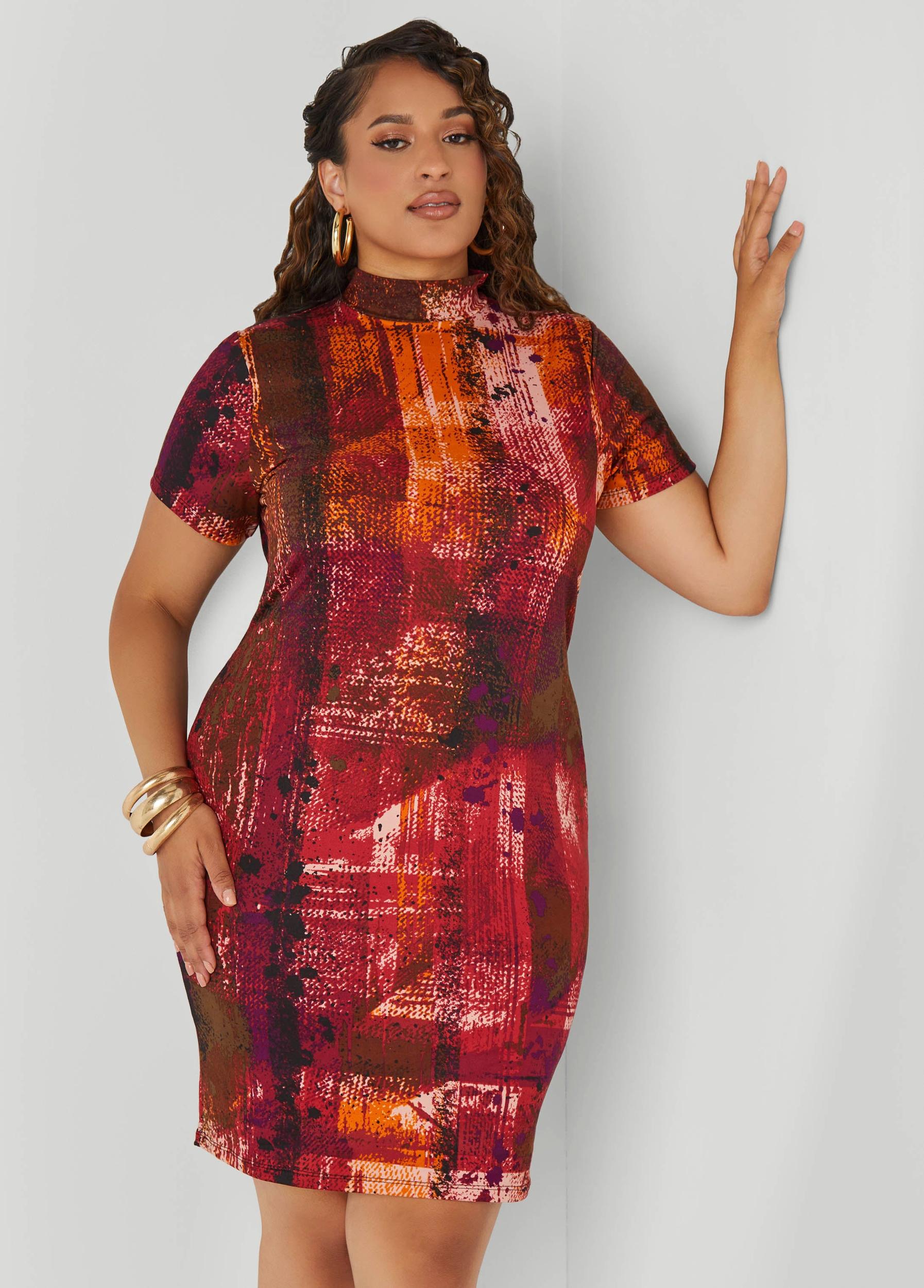 Plus Size Printed Bodycon Dress Ashley Stewart Product Image