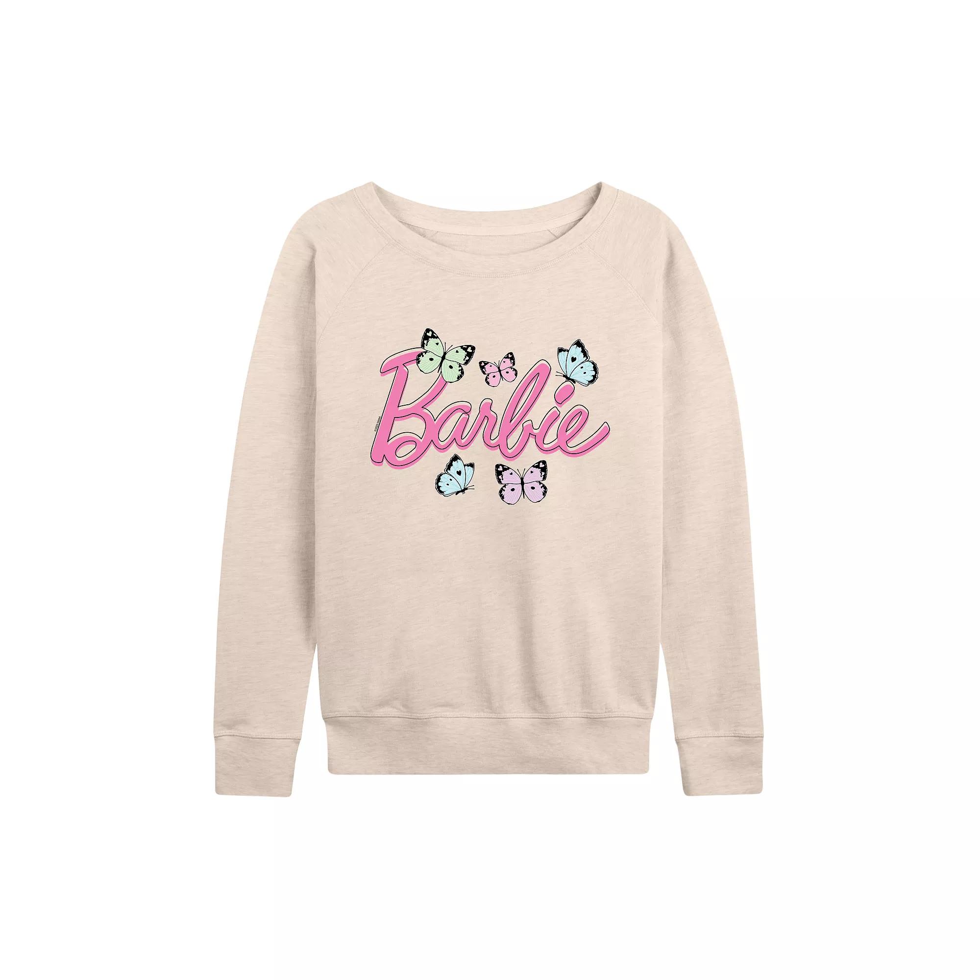 Women's Barbie® Logo Butterflies French Terry Long Sleeve Tee, Girl's,  Product Image