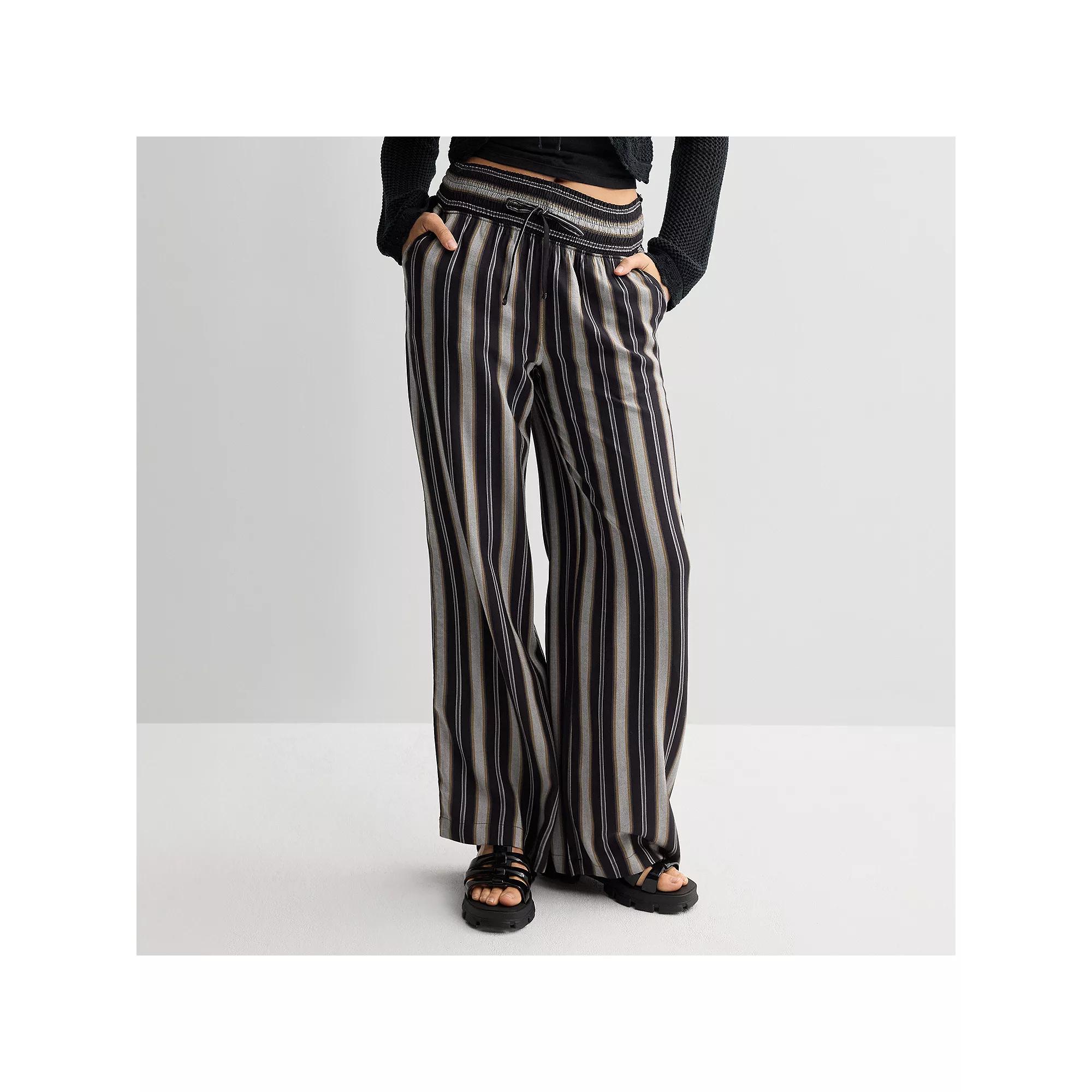 Juniors' SO® High-Rise Smocked Wide Leg Pants, Women's, Size: XL, Grey Brown Stripe Product Image